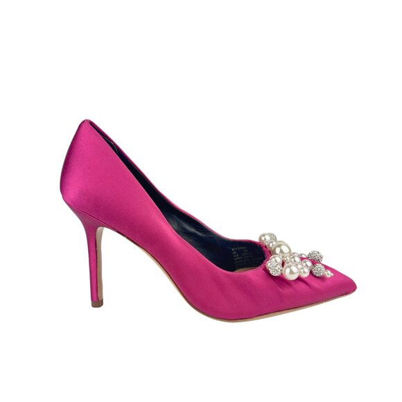 Kate Spade Pink Satin Pumps with Pearl and Crystal Bow on the Toe - Picture 2 of 5